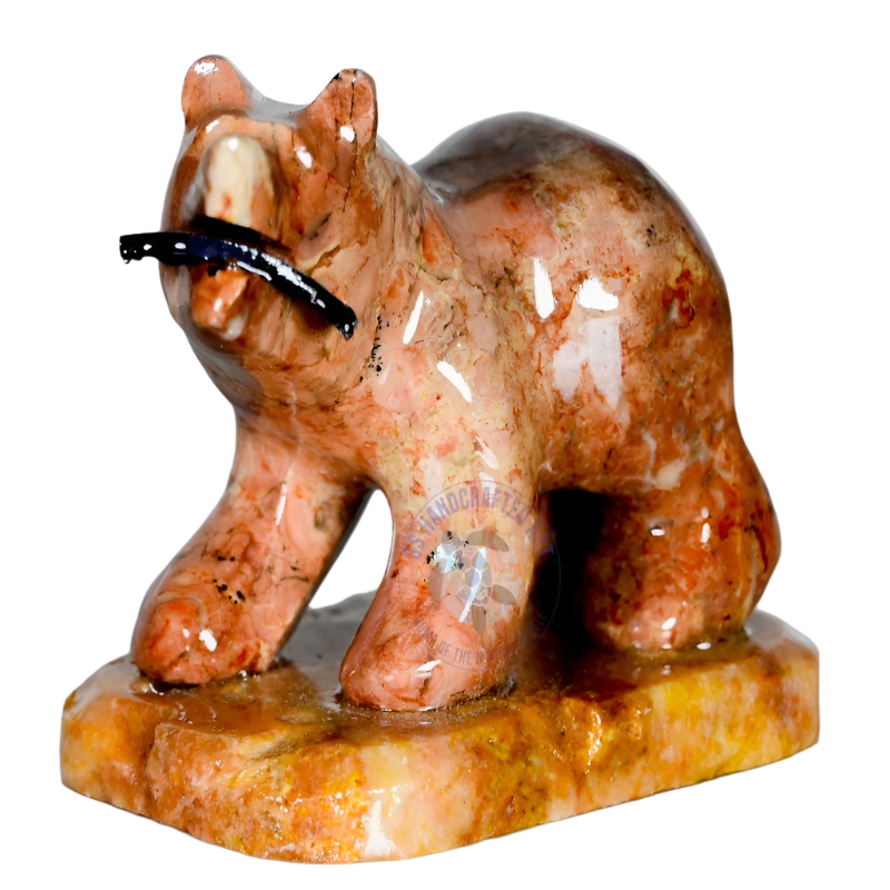 Marble 3in Bear Figurine With Fish
