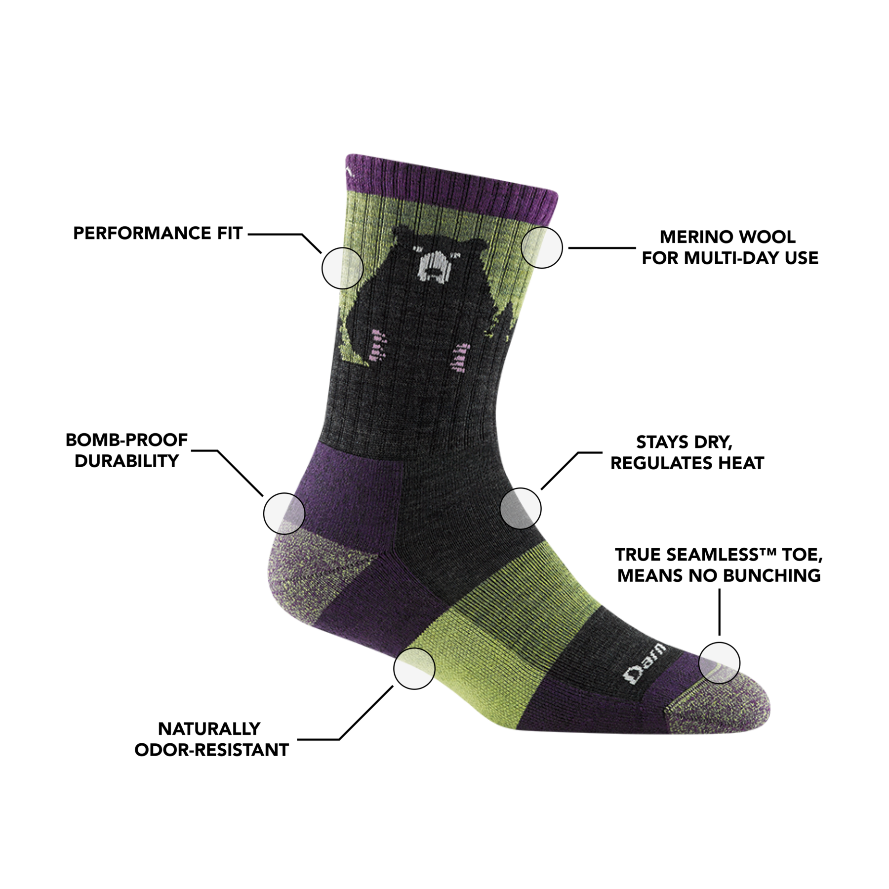 Bear Town Micro Crew Lightweight Hiking Sock for Women