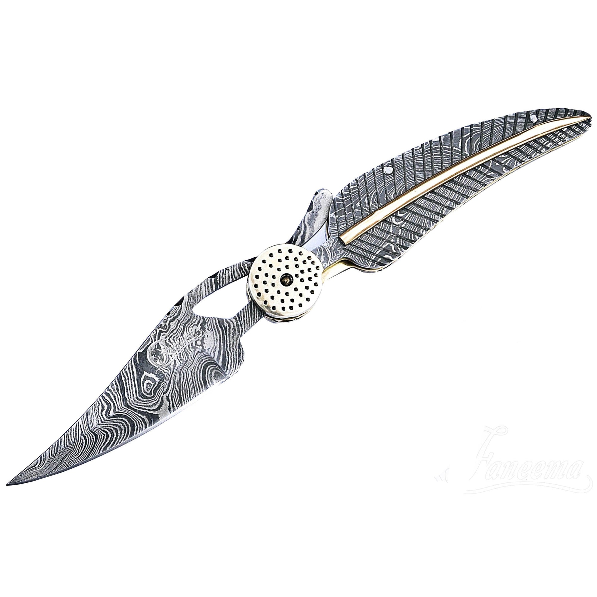 Damascus Feather Folder With Brass Handle