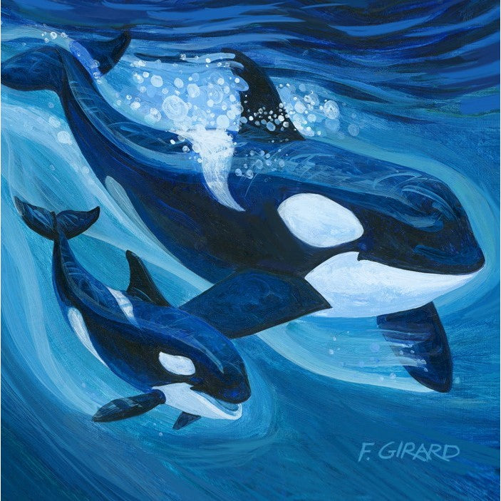 Orcas - Wood Block by Artist Francois Girard