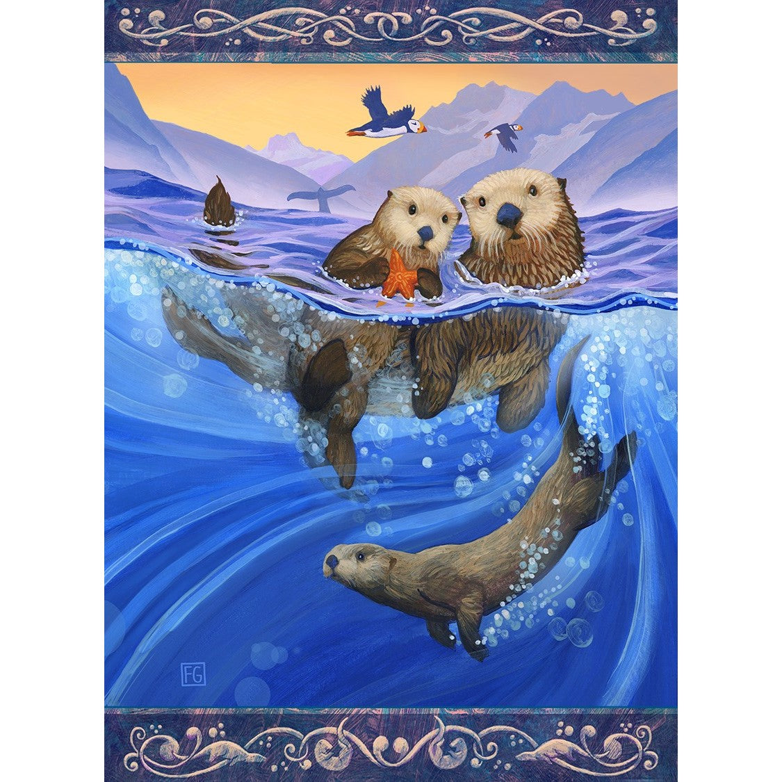 Otter Play- Wood Block by artist Francois Girard