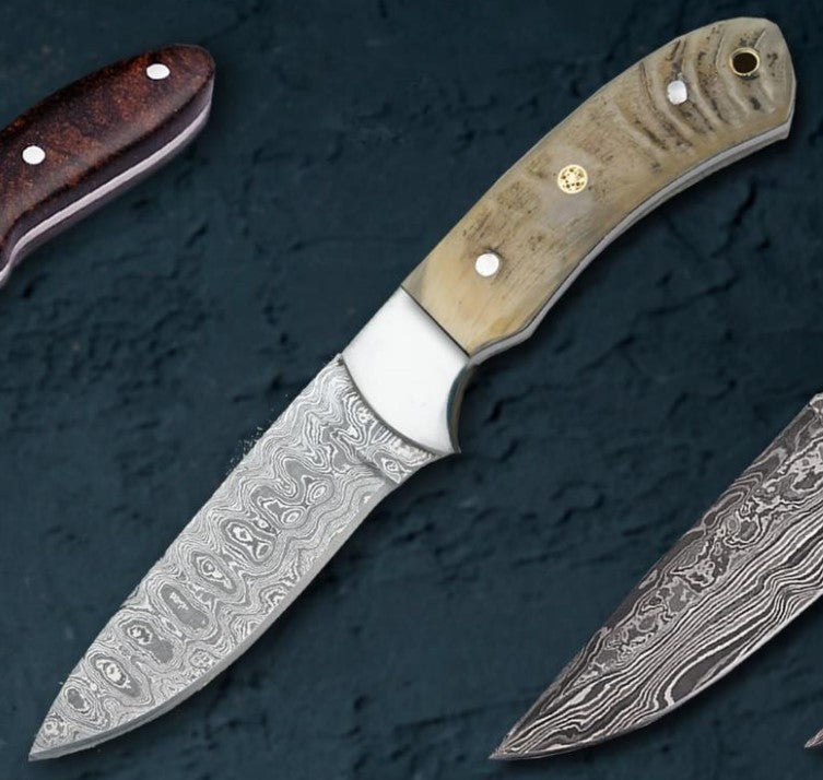 Damascus Ram Horn Medium Fixed Knife