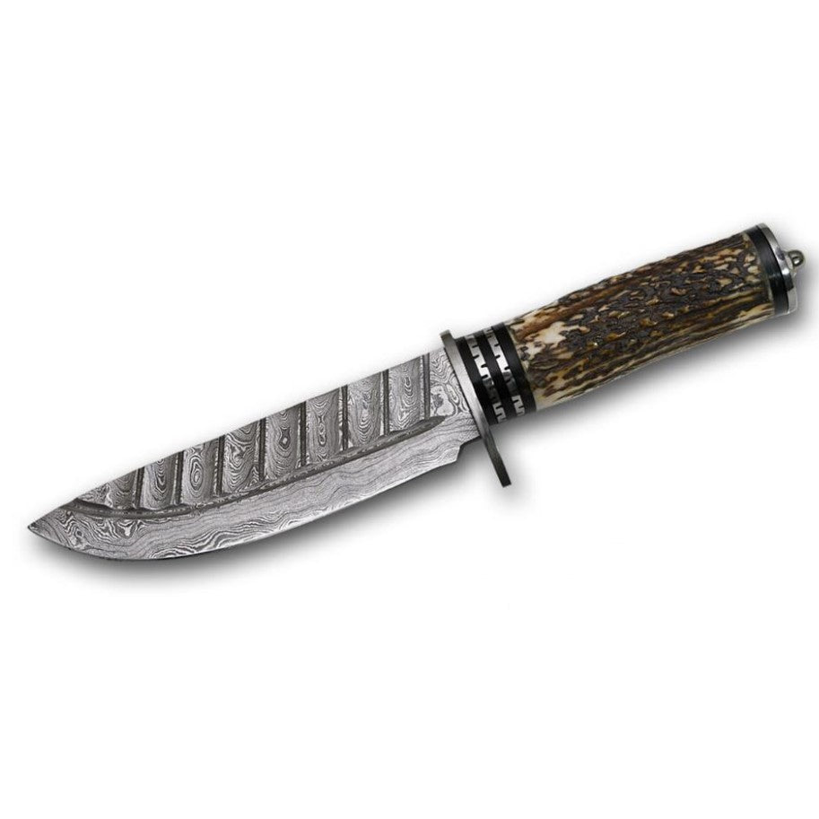 Damascus Stag Large Fixed Knife