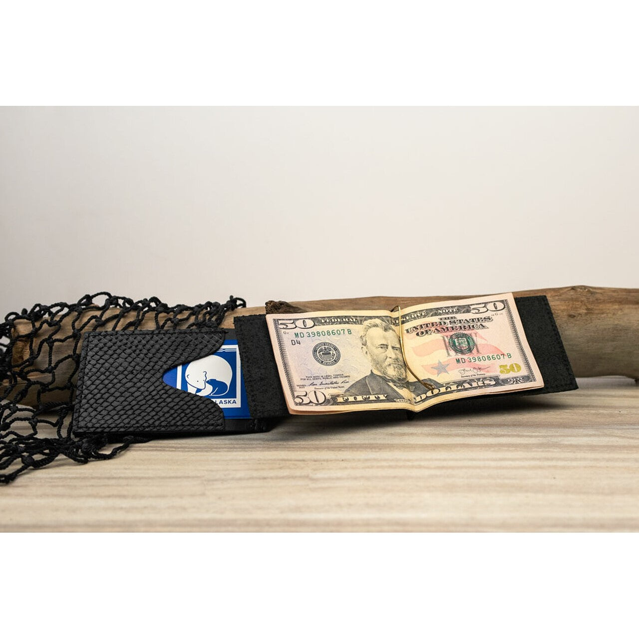 Salmon Leather Money Clip w/Credit Card