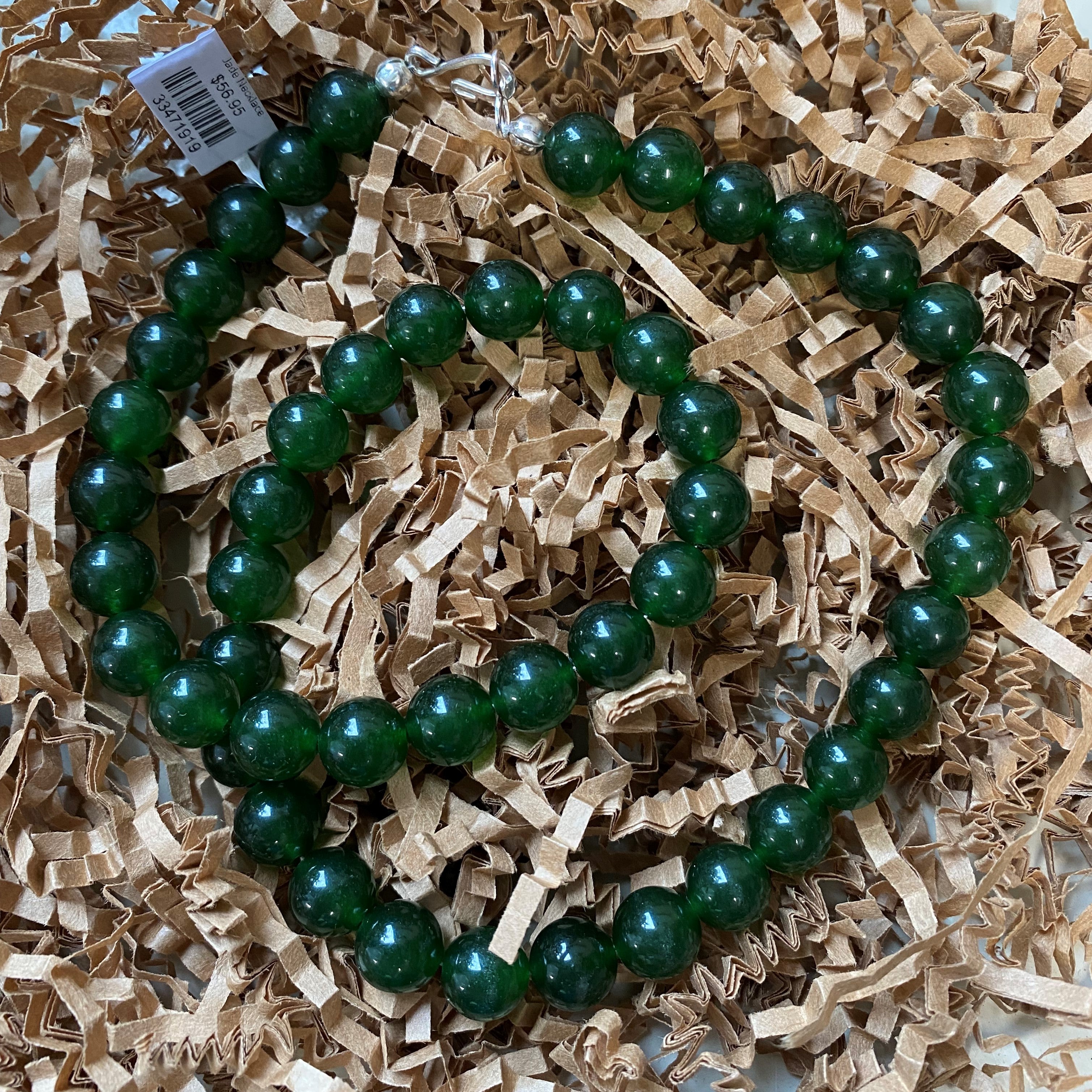 Genuine Green Jade Beaded 10k Yellow Gold Graduated Necklace 18
