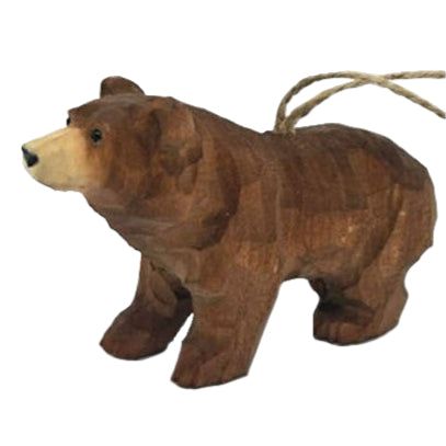 Brown Bear Hand Carved Wood Ornament