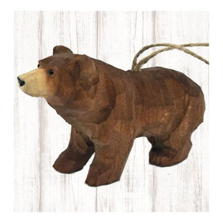 Brown Bear Hand Carved Wood Ornament