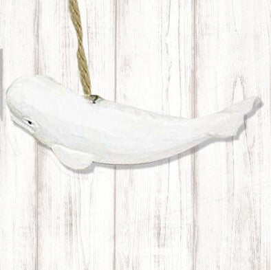 Beluga Whale Hand Carved Wood Ornament