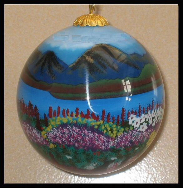Flowers and Mountains Glass Ball Ornament