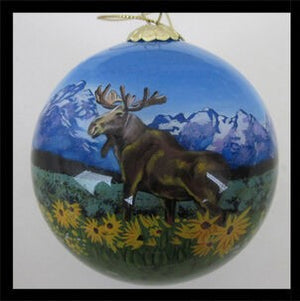 Moose and Sunflowers Glass Ball Ornament