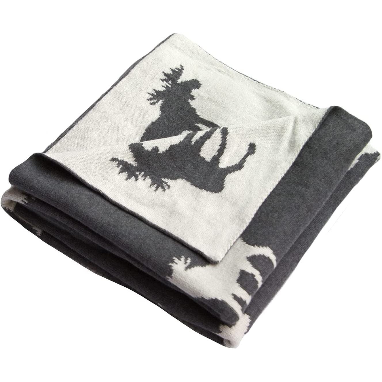 Moose Slub Yarn Grey and Cream Blanket - Large