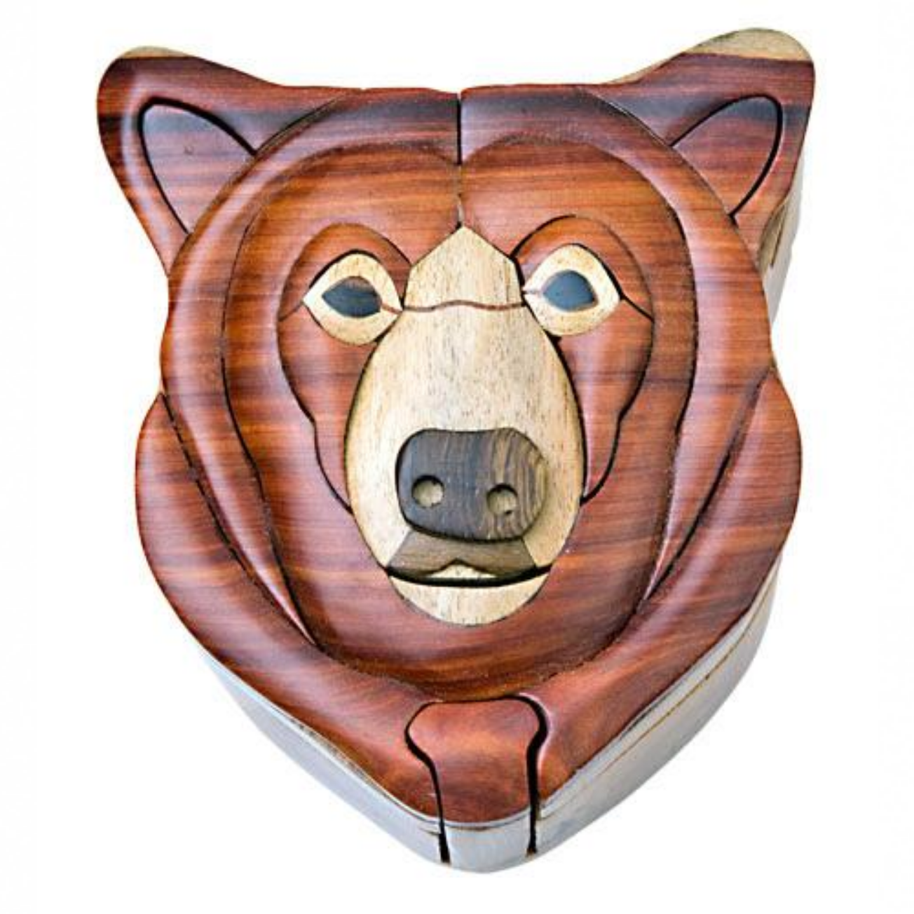 Bear Head Intarsia Wood Puzzle Box