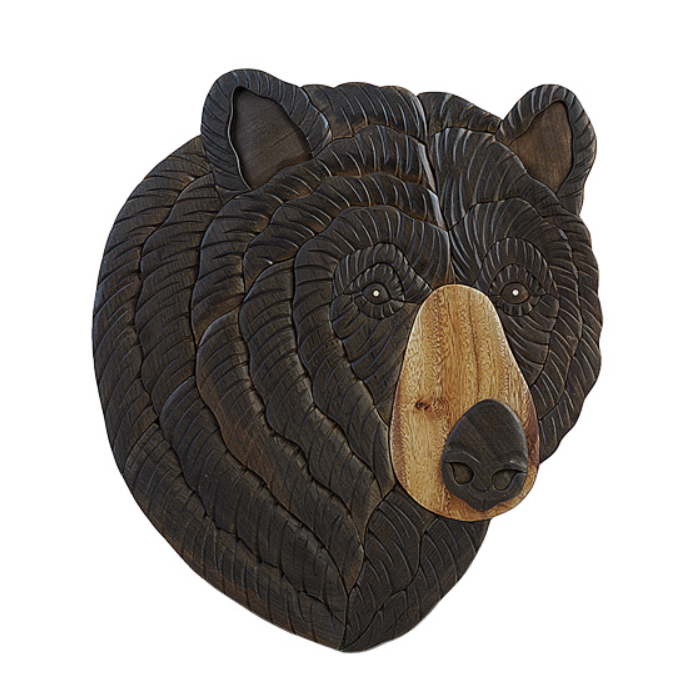 Black Bear Head - Wood Intarsia Wall Hanging