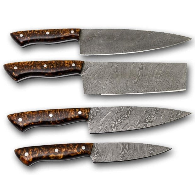 Damascus 4 Piece Kitchen Set with Bronze Resin Handle