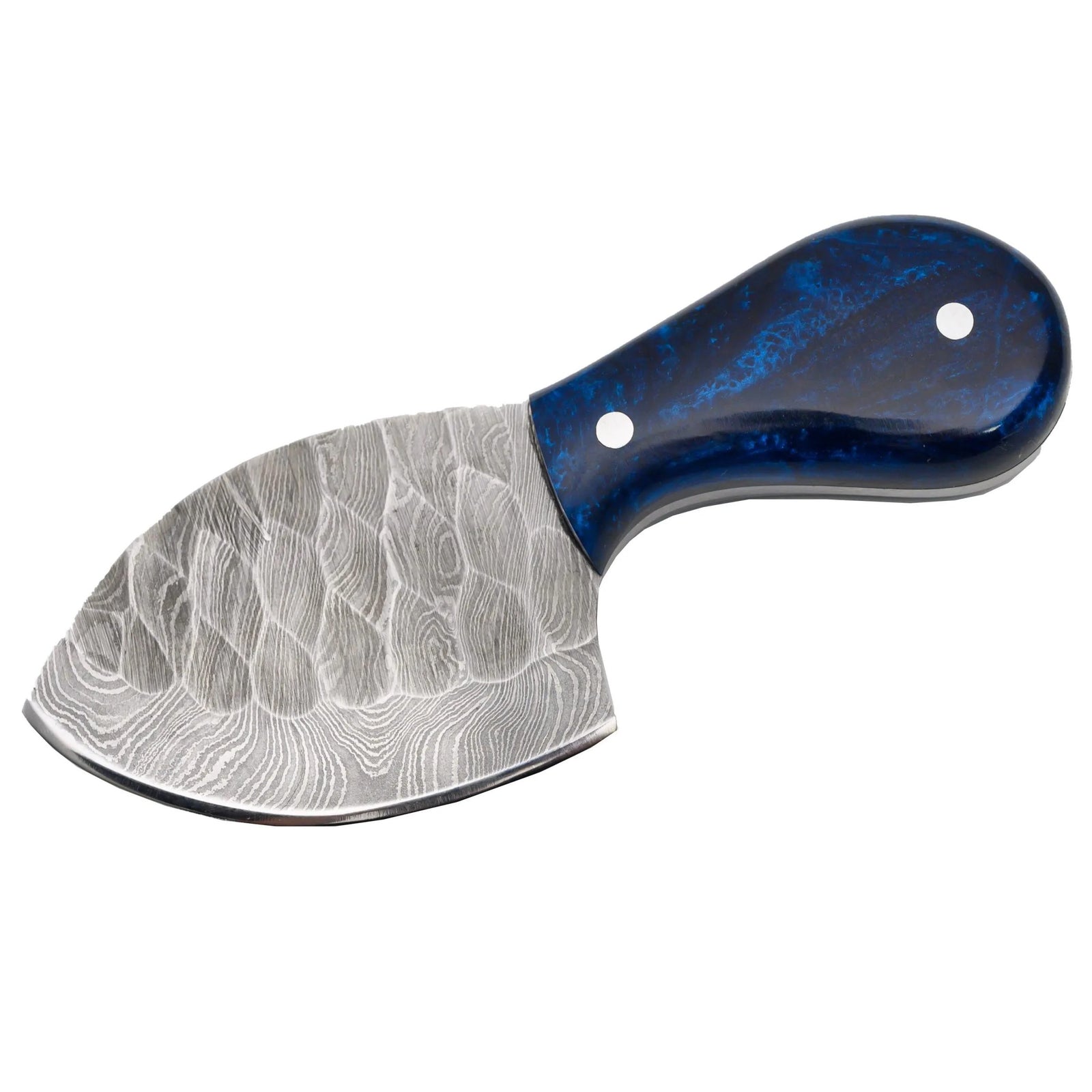 Damascus Skinner With Blue Resin Handle