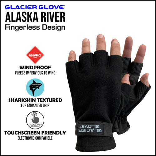 Glacier Gloves Alaska River Fingerless Glove, Black, XL