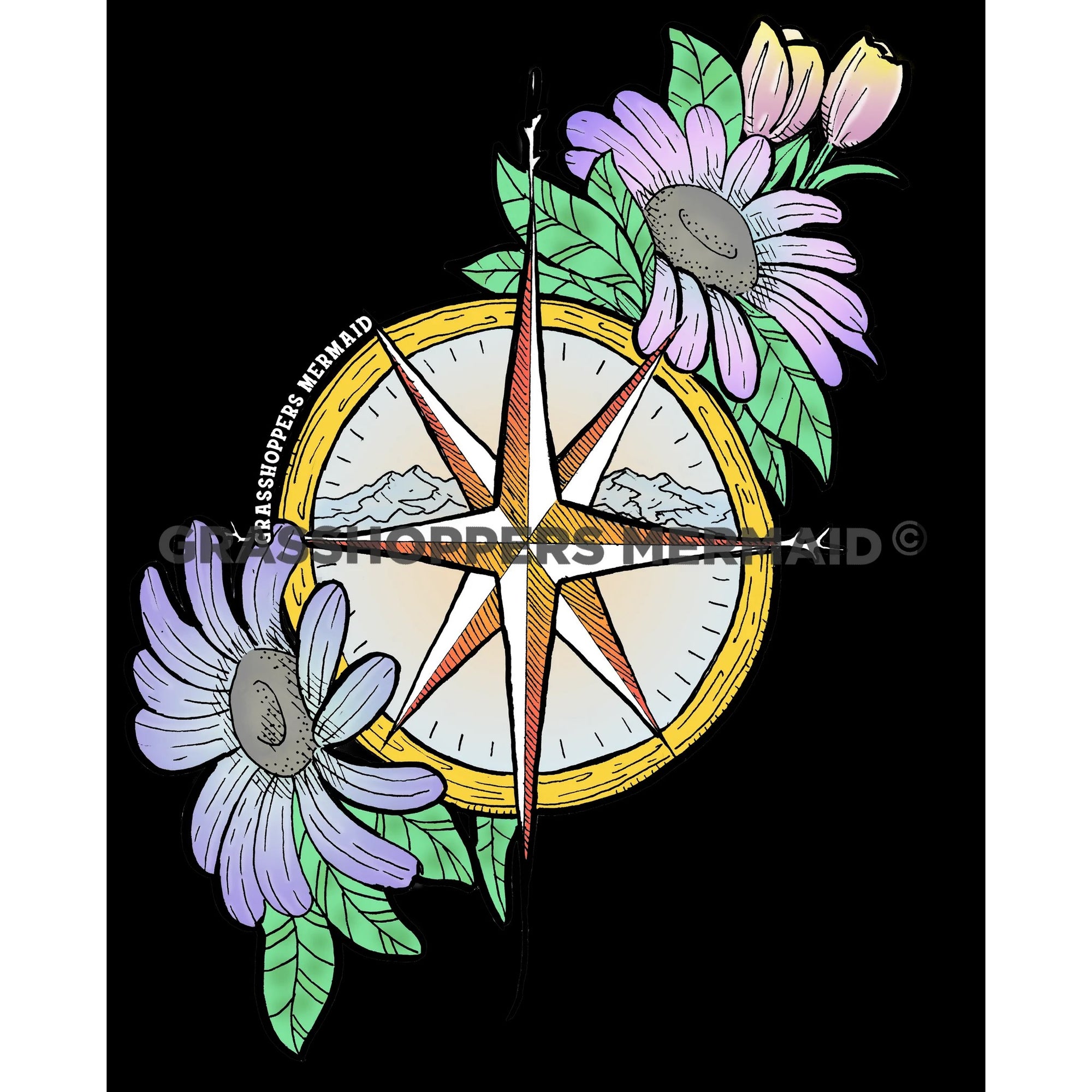 Compass Flowers Sticker