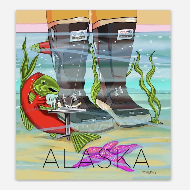 Salmon and Boots Sticker
