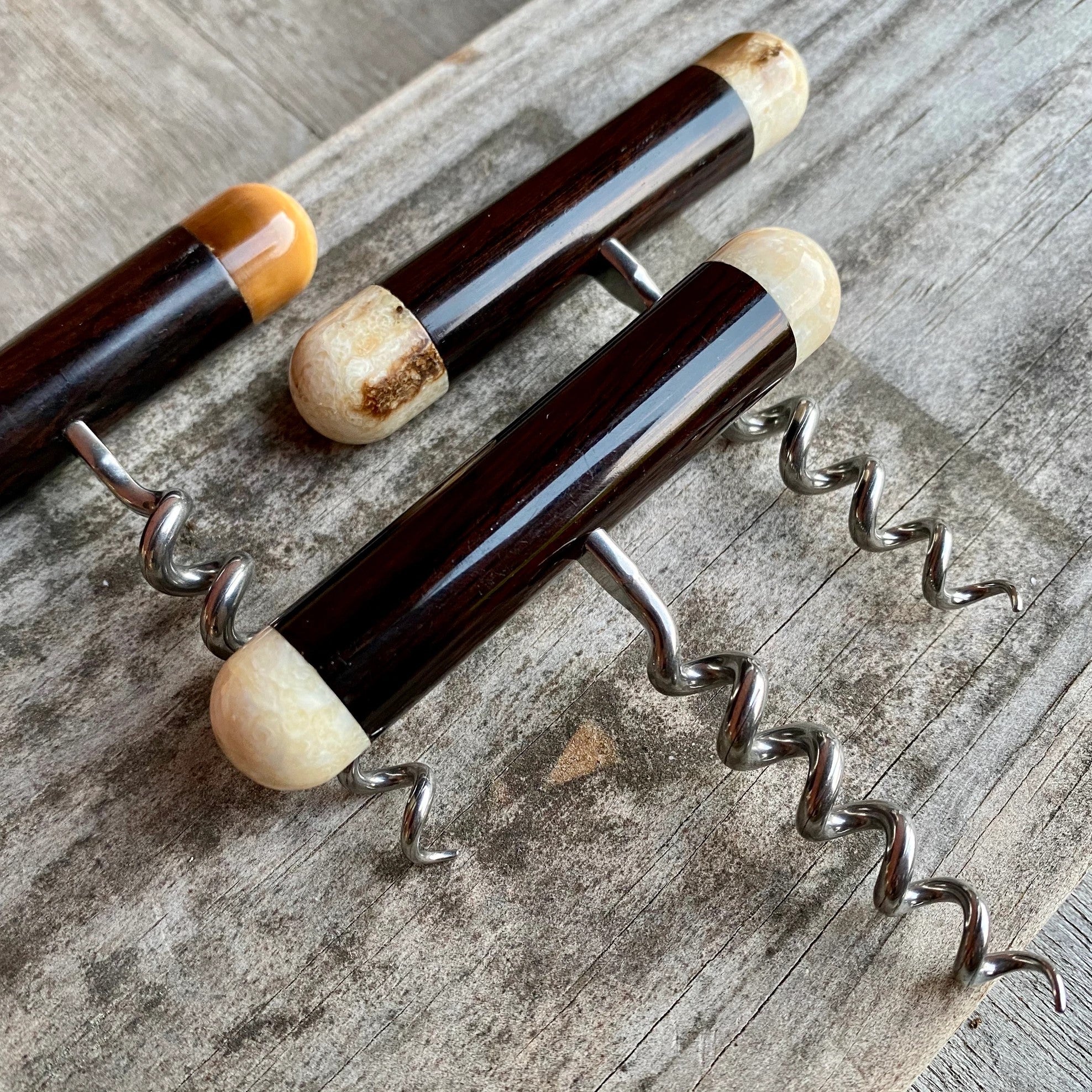 Fossil Walrus Ivory and African Blackwood Corkscrew
