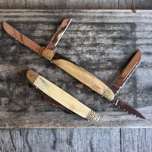 Mammoth Ivory with Textured Metal Four Blade Gents Knife By Ursa