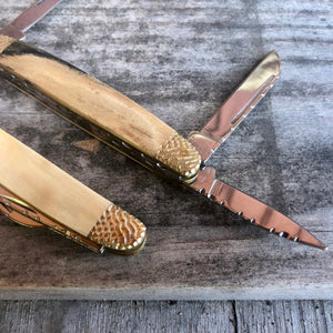 Mammoth Ivory with Textured Metal Four Blade Gents Knife By Ursa