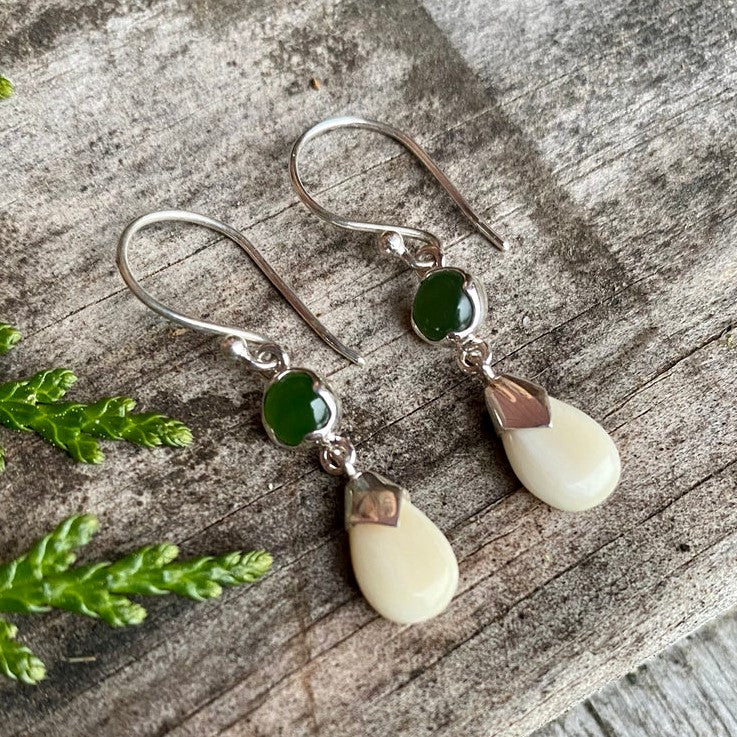 Jade Earrings with Mammoth Ivory Drop