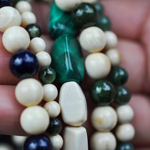 Green Jade and Mammoth Ivory Bead Bracelet