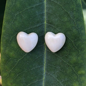 Puffed Heart Mammoth Ivory Earrings