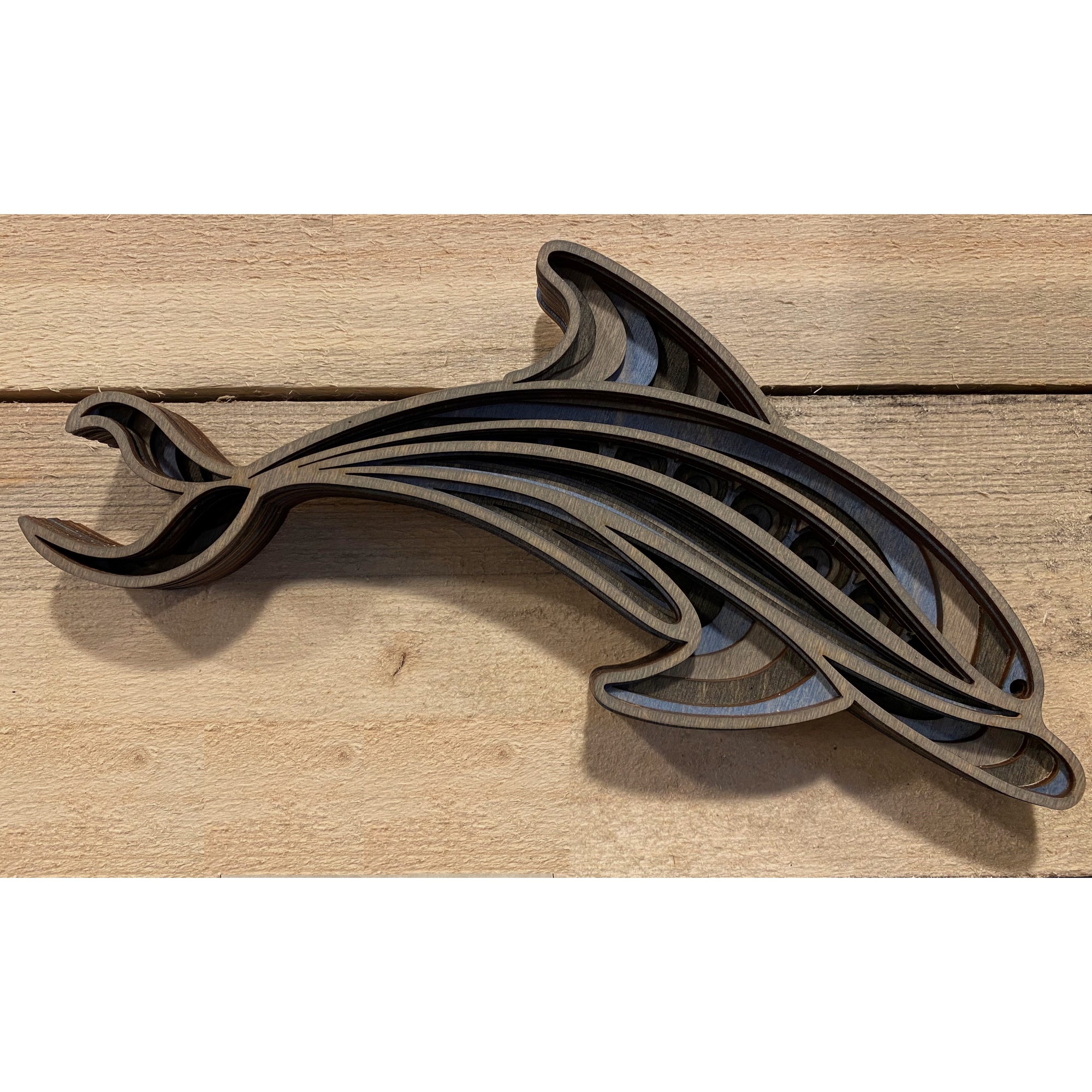 Laser-cut Wood Wave Skimming Dolphin Wood Art