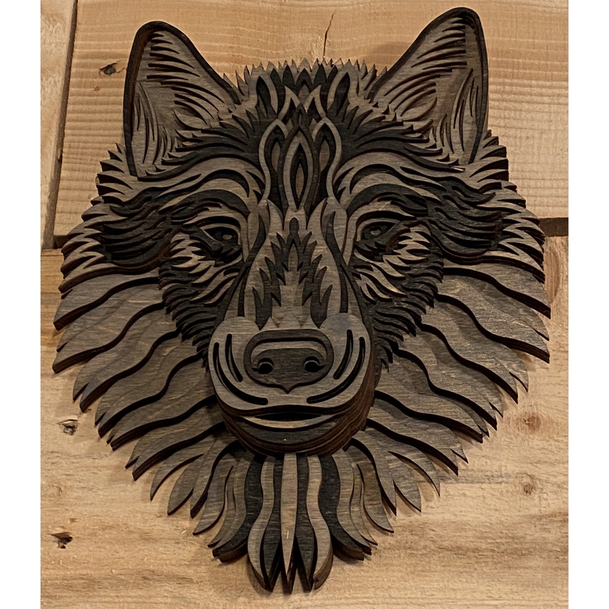 Laser-cut Wood Alaskan Black Wolf - Mini