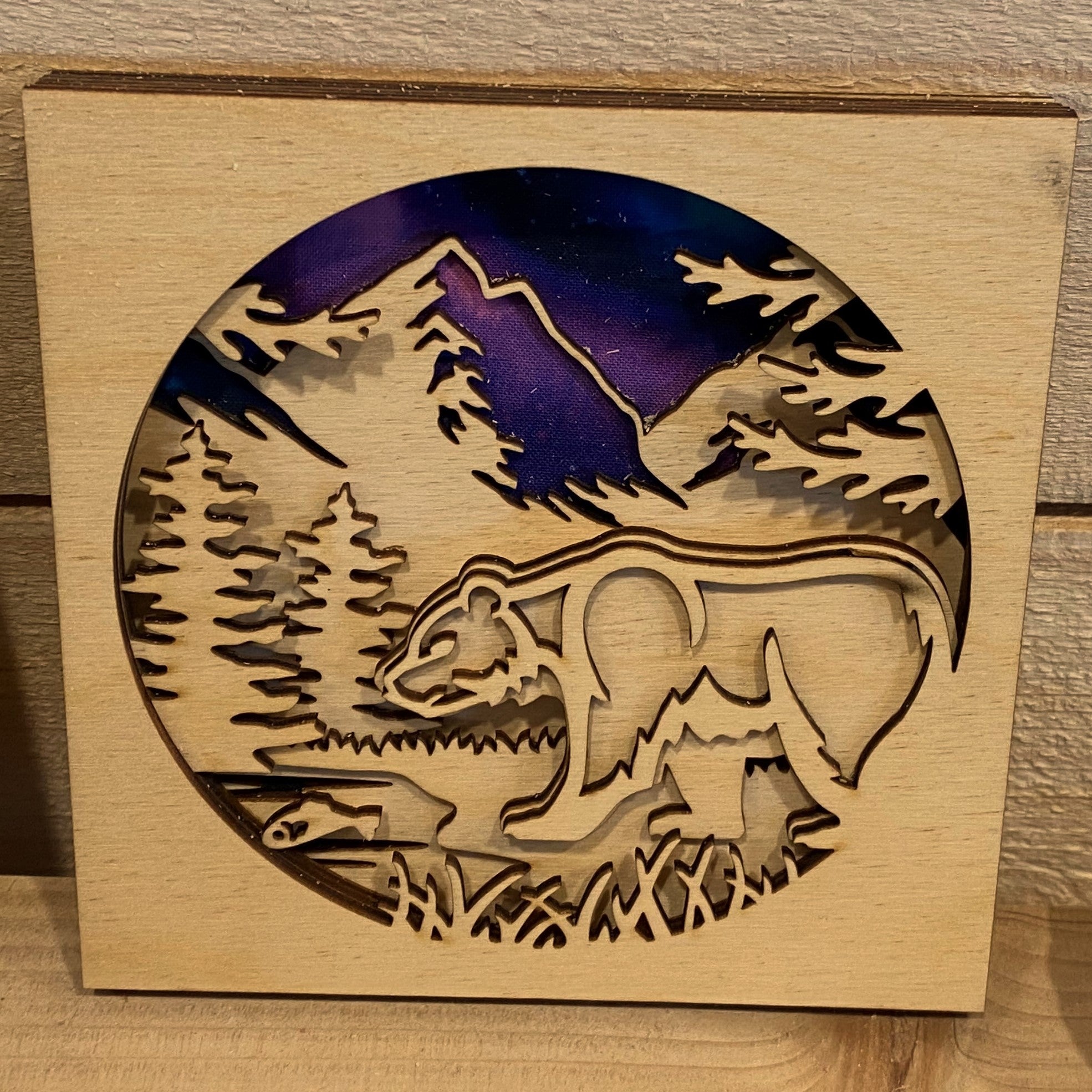 Laser-cut Wood Bear Shadow Box