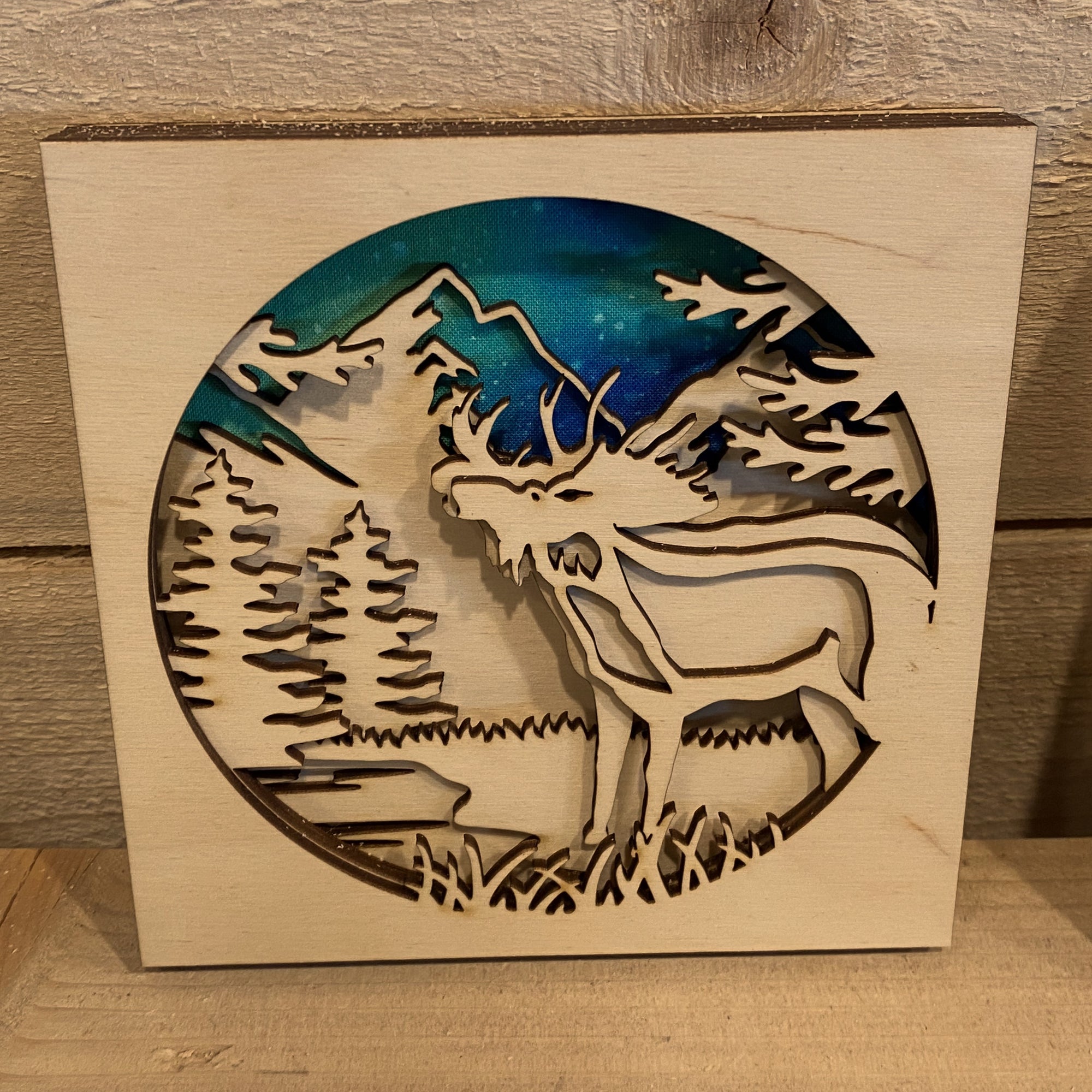 Laser-cut Wood Moose Shadow Box