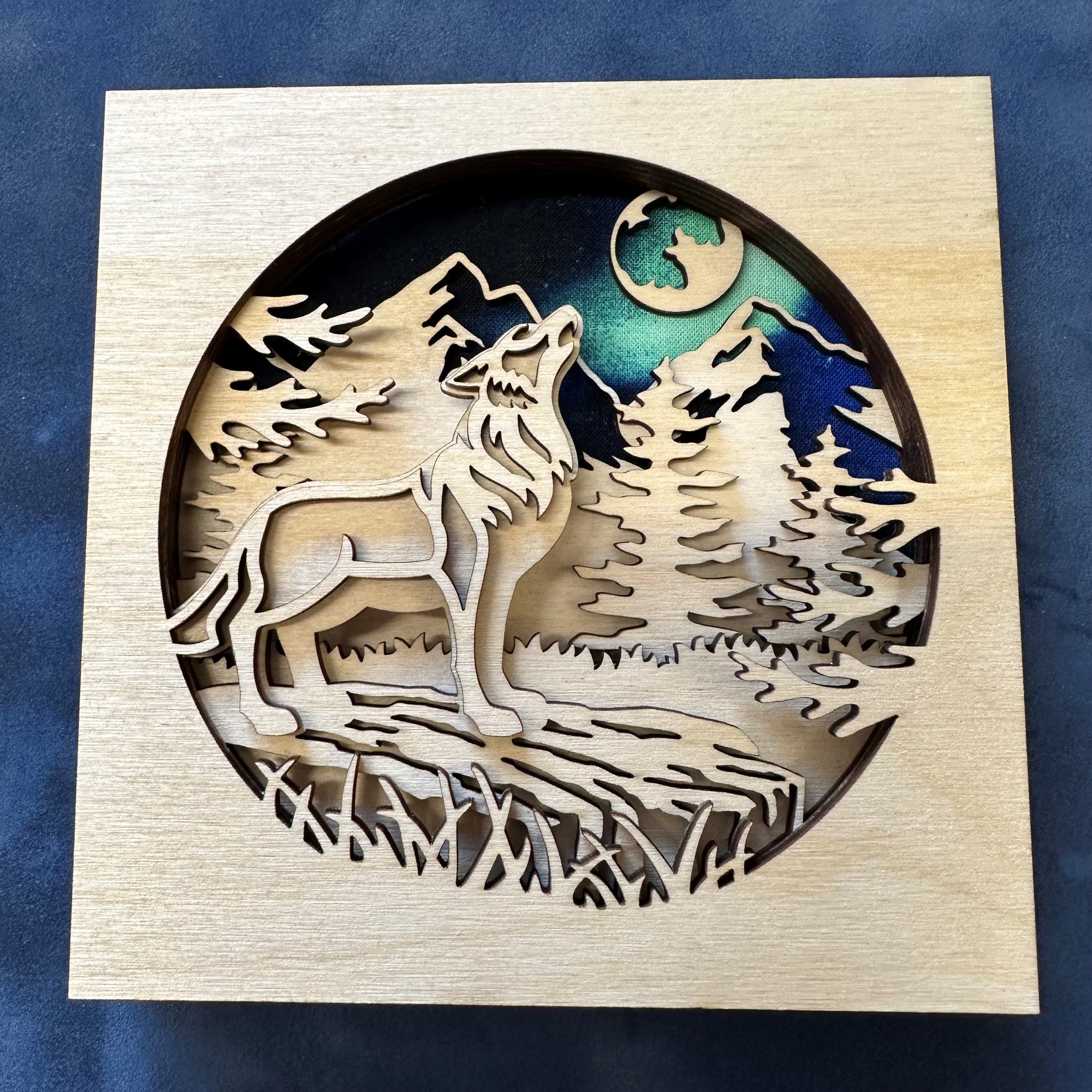 Laser-cut Wood Wolf Shadow Box