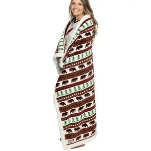 Bear Fair Isle Sherpa Throw Blanket