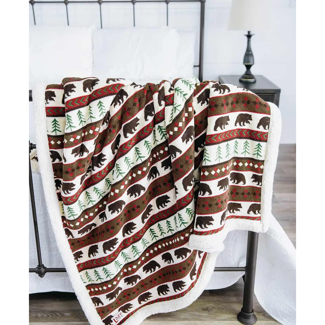 Bear Fair Isle Sherpa Throw Blanket