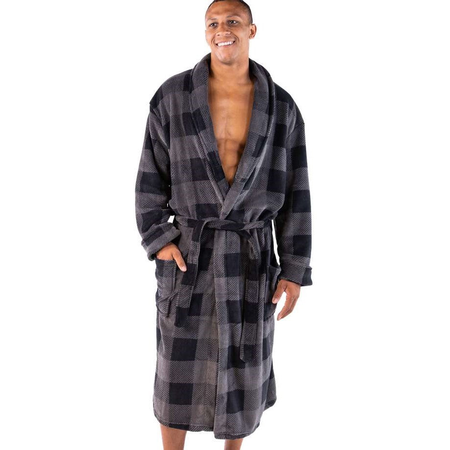 Grey Plaid Bathrobe - Mens