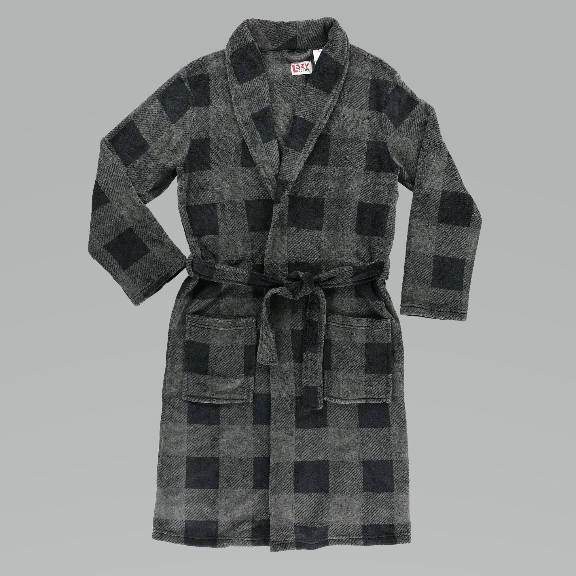 Grey Plaid Bathrobe - Mens