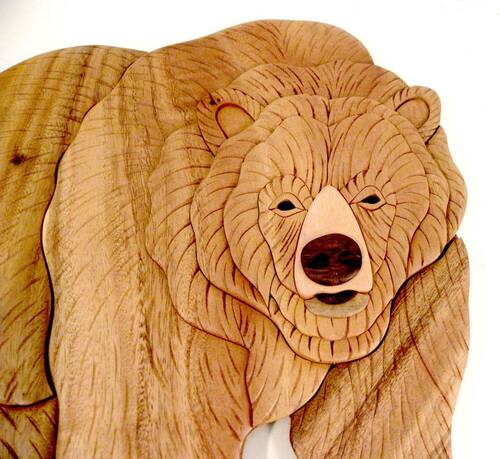 Standing Brown Bear - Wood Intarsia Wall Hanging