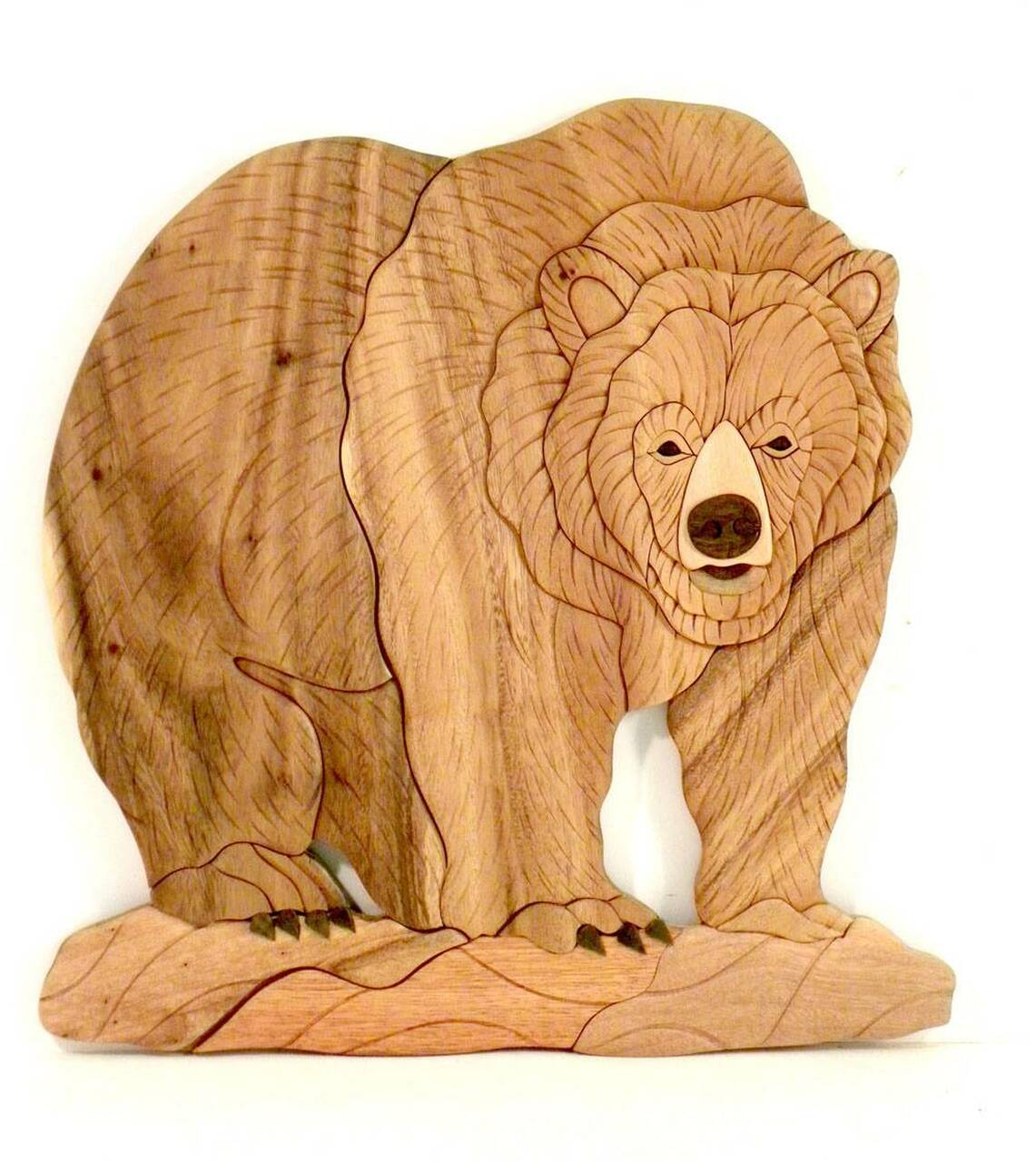 Standing Brown Bear - Wood Intarsia Wall Hanging