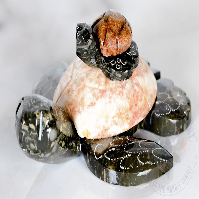4in Marble Turtle With Baby Figurine