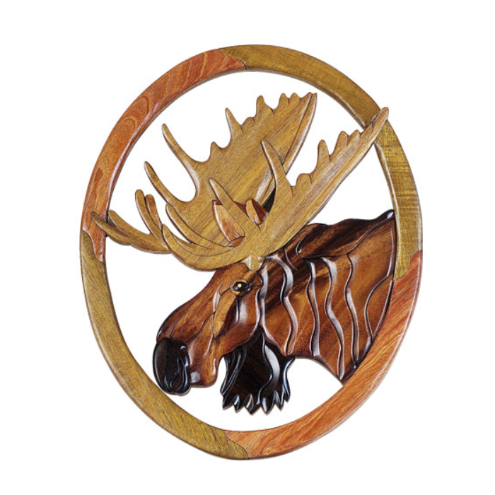 Bull Moose Head - Wood Intarsia Wall Hanging