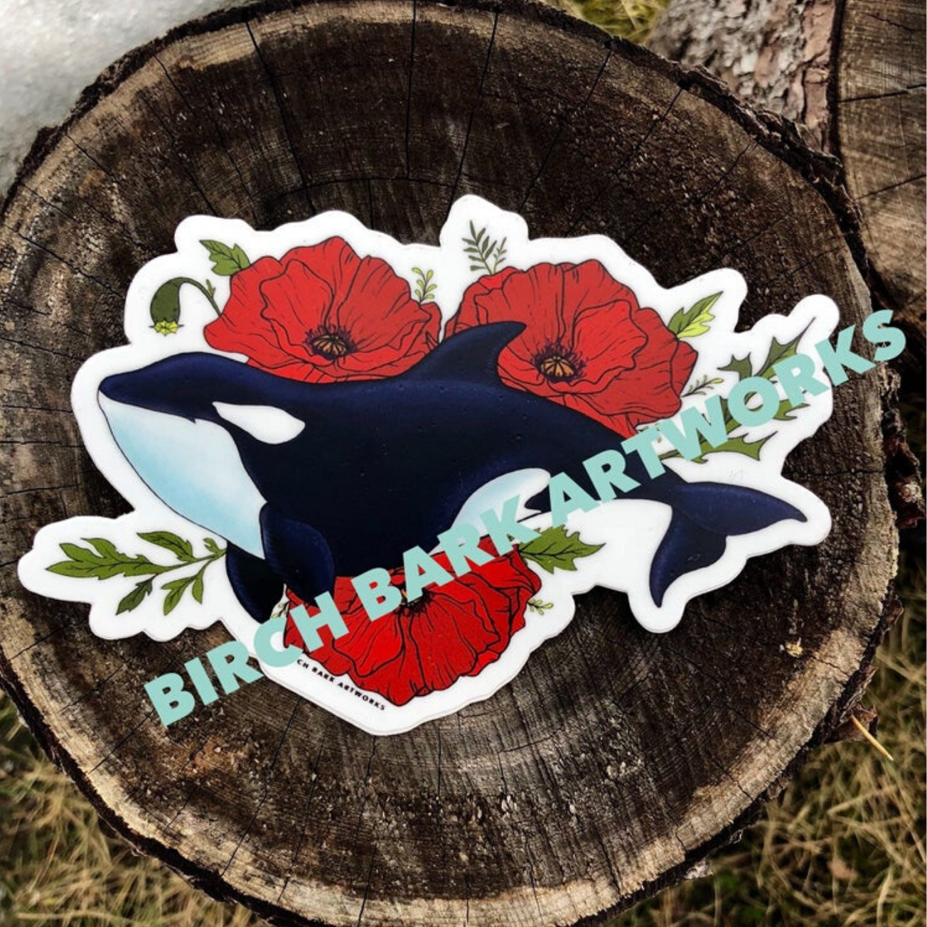 Orca Poppies Sticker