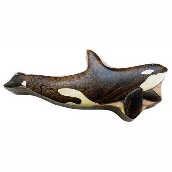 Orca Intarsia Wood Puzzle Box - Forests, Tides, and Treasures