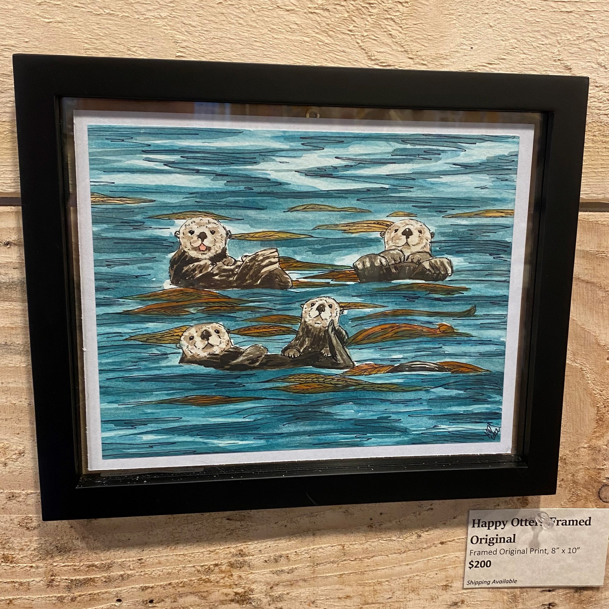 Happy Otters Framed Original 8x10