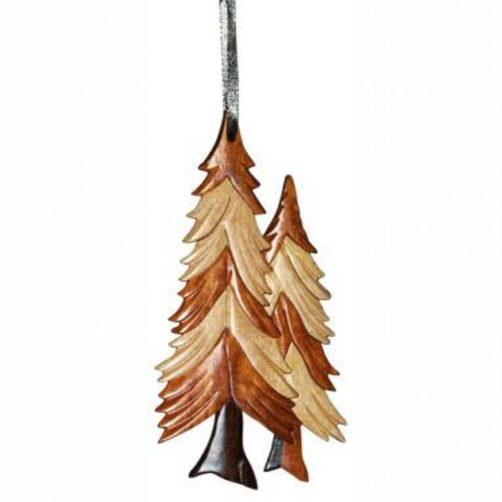 Pine Trees Intarsia Wood Ornament