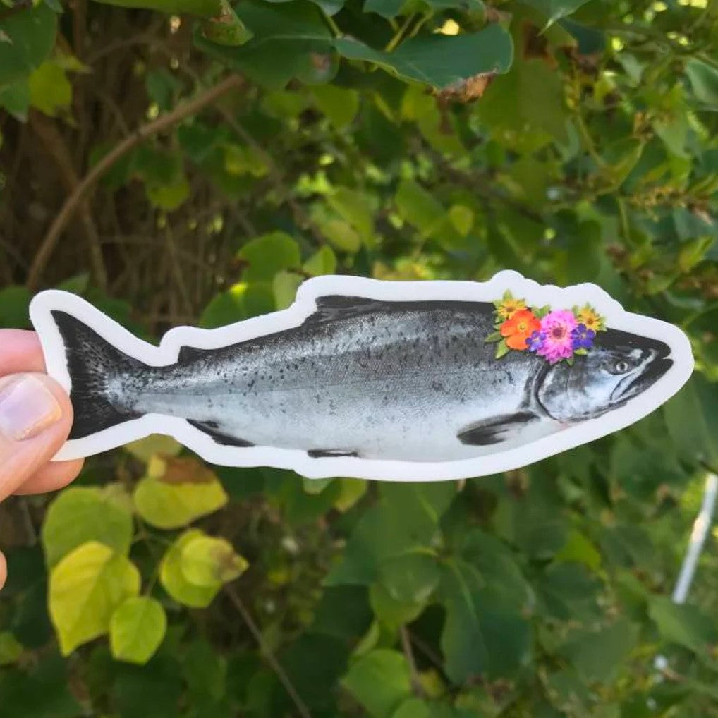 Salmon with Floral Crown Sticker