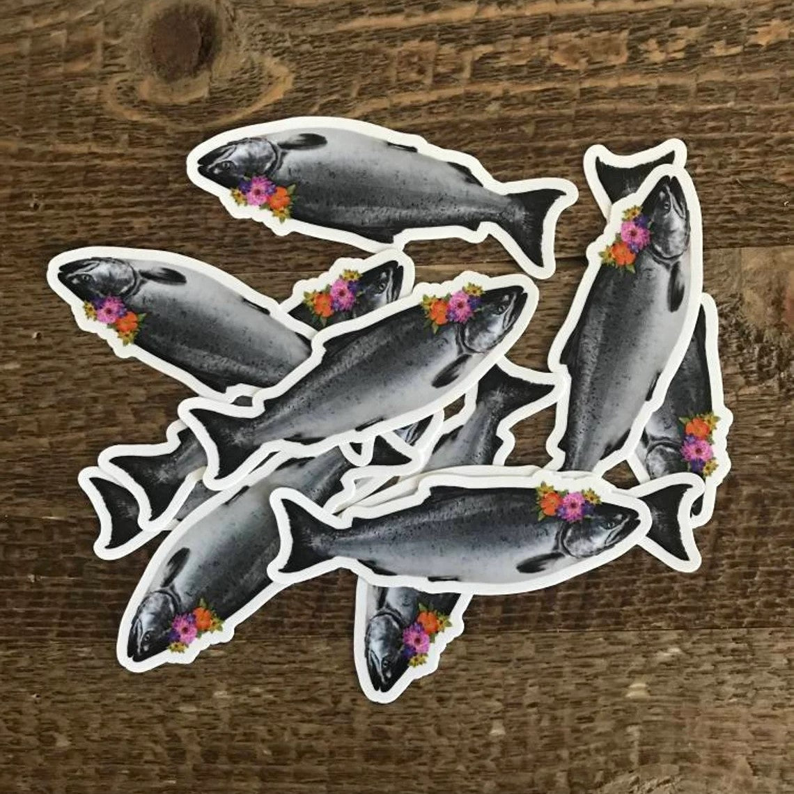 Salmon with Floral Crown Sticker