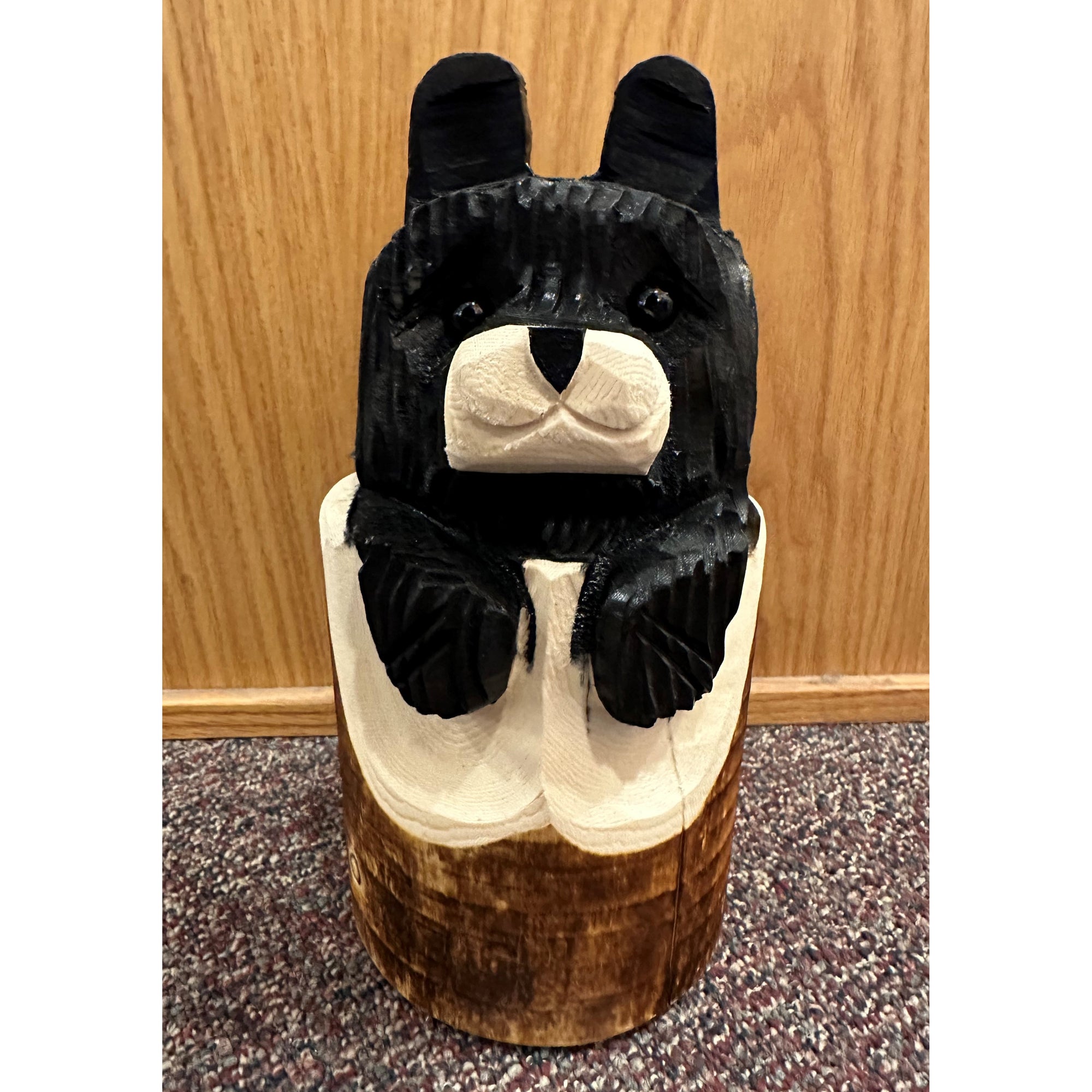 Wood Carved Bear in Stump 10 inch