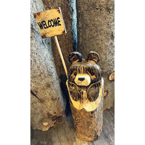 Wood Carved Bear in Stump - 18in