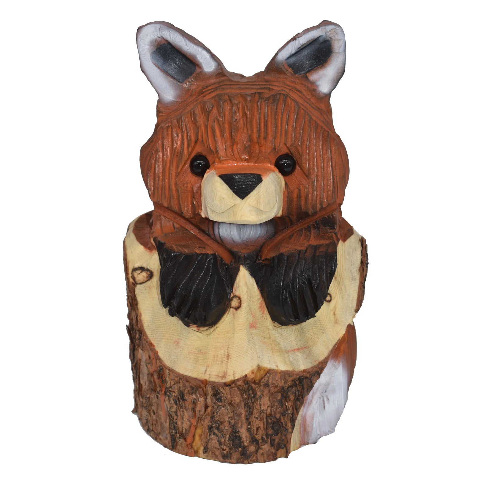 Wood Carved Fox in Stump